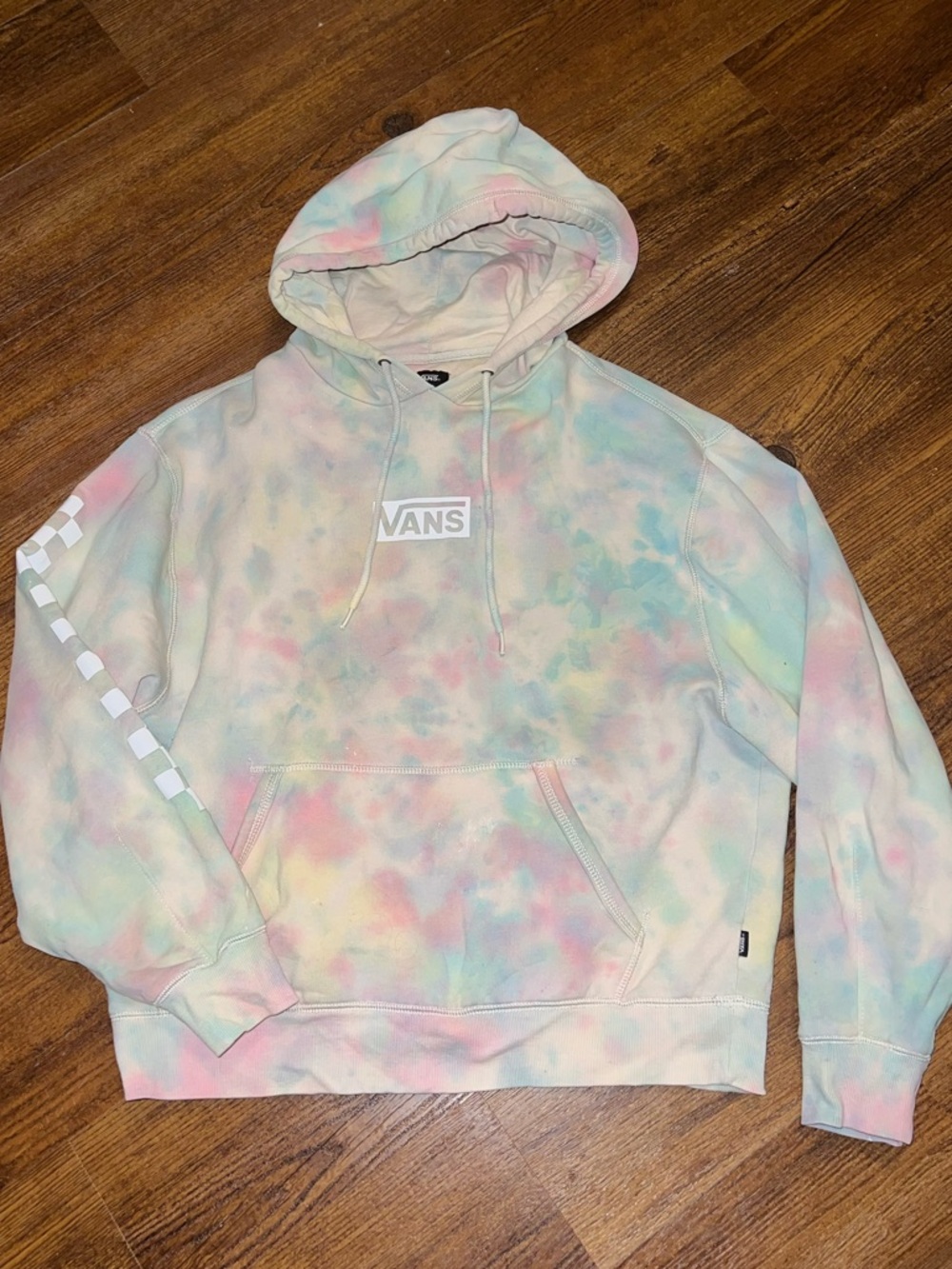 Vans Versa Y2K Cream Pastel Pink Blue Tie-Dye Skater Pullover Hoodie Size L
